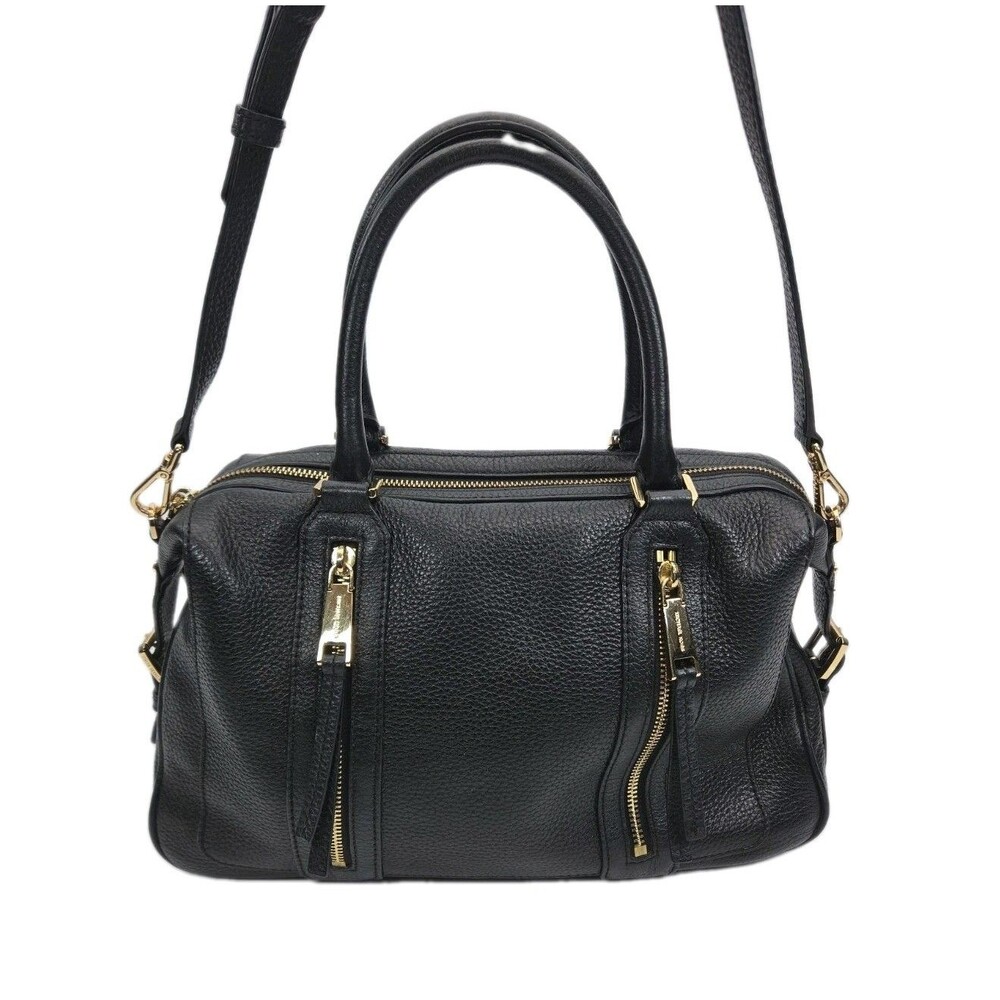 Michael Kors Purse Julia Black Leather Doctor Bag Satchel Zip Double Handle 14x8